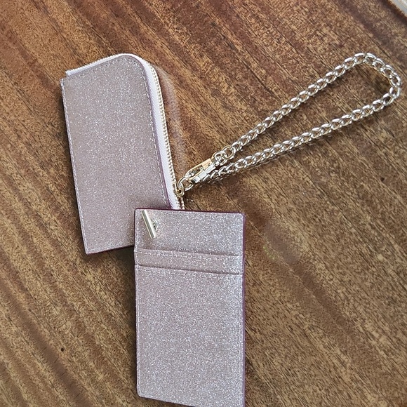 Kate Spade New York Rose Gold Glitter 2-piece Card Holder Set W/Chain Strap NWOT - Picture 7 of 8